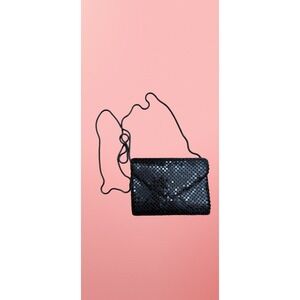 Vintage Y&S Black Beaded Mesh Envelope Clutch Crossbody Evening Party Bag